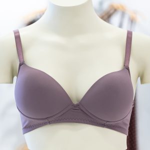 Home Purple bra displayed on a mannequin in a clothing store, showcasing elegant design.